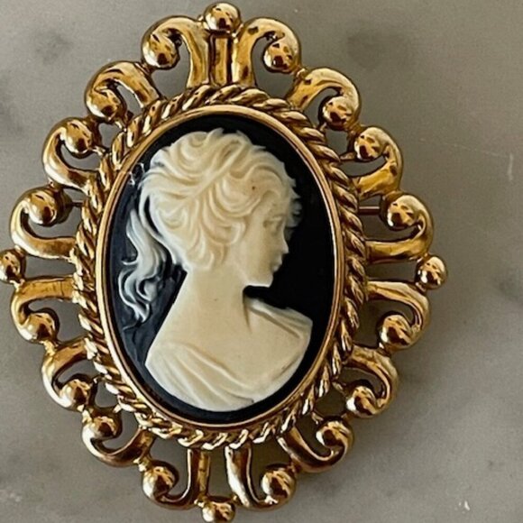 ERWIN PEARL Cameo Interchangeable Brooch/Pendant Vintage Blue White Gold - Picture 2 of 16